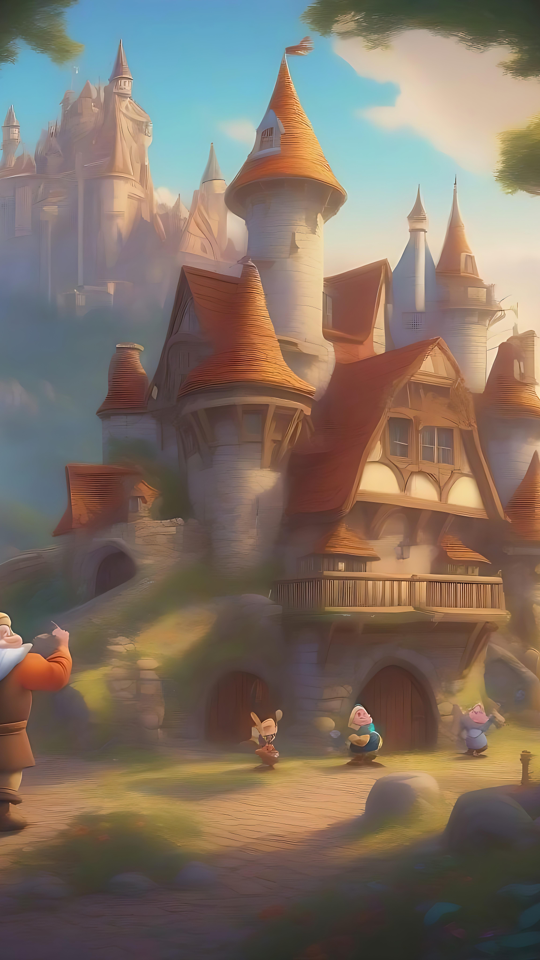Magisk Disney Stuga med Lekfull Slott Bakgrund Disney-inspirerad stuga omgiven av lummiga träd med ett fantasifullt slott i bakgrunden.