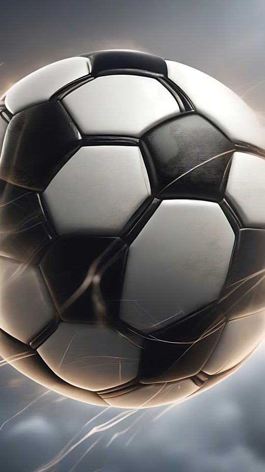 Hareket Eden Elektrikleyici Futbol Topu Bulutlu bir arka plana karşı parlayan enerji çizgileri olan dinamik bir futbol topu.