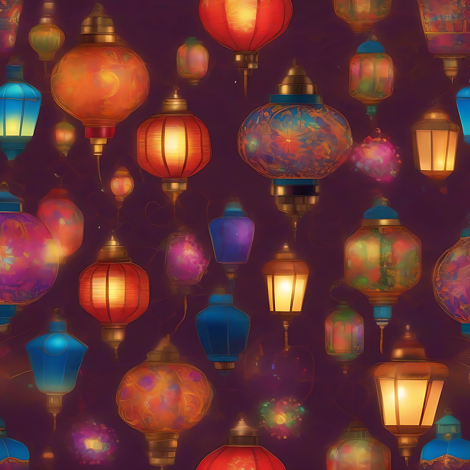 Erleuchtender Ramadan: Lebendiges Laternen-Kunstwerk Leuchtende Ramadan-Laternen im festlichen Kunststil glühend