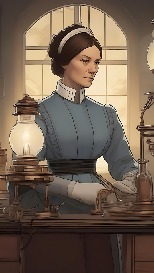 Una serena mirada al descubrimiento científico vintage Una escena de laboratorio vintage bellamente iluminada que muestra equipo científico anticuado y lámparas antiguas brillantes.