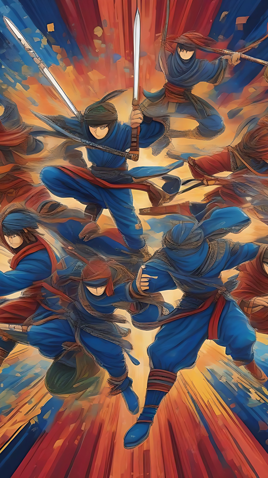 Epic Ninja Clash in Vibrant Anime Art Anime art of ninjas in a dynamic battle with vibrant colors.