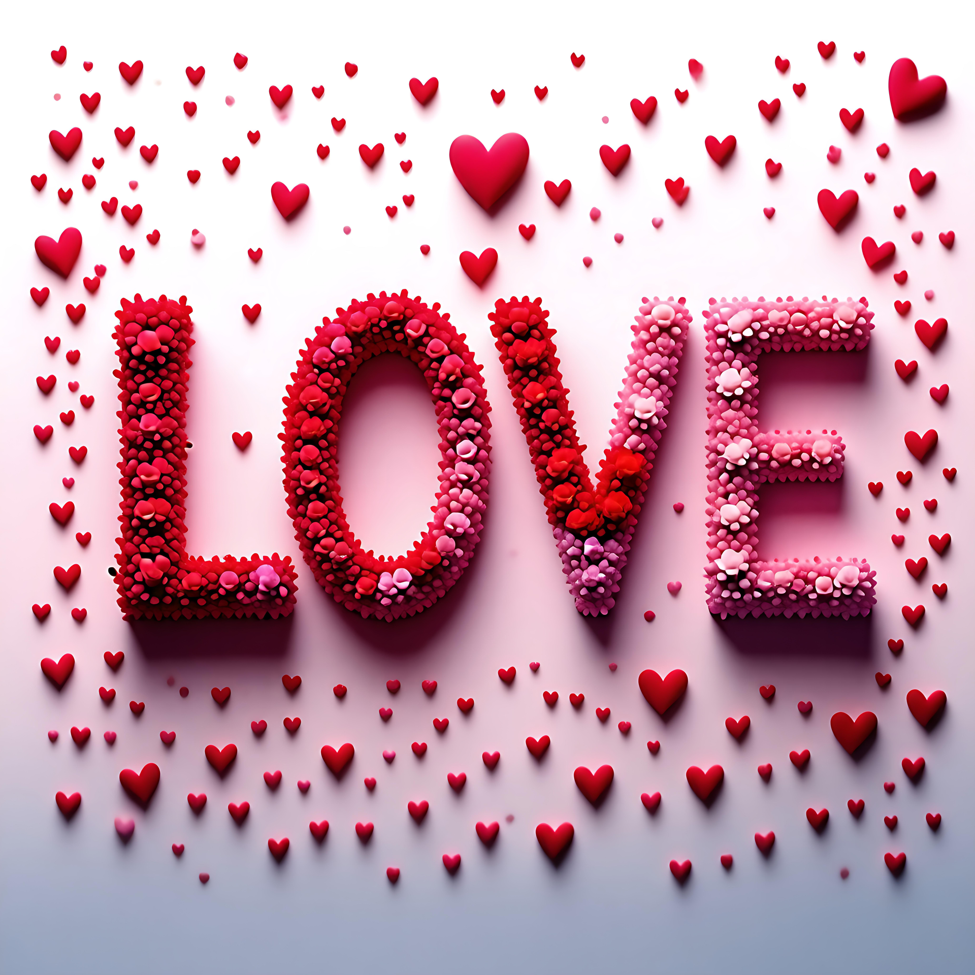 Εκπληκτική Φλοράλ Καρδιά Τέχνης 'LOVE' Φλοράλ τυπογραφία 'LOVE' με διάσπαρτα κόκκινα και ροζ καρδιές.