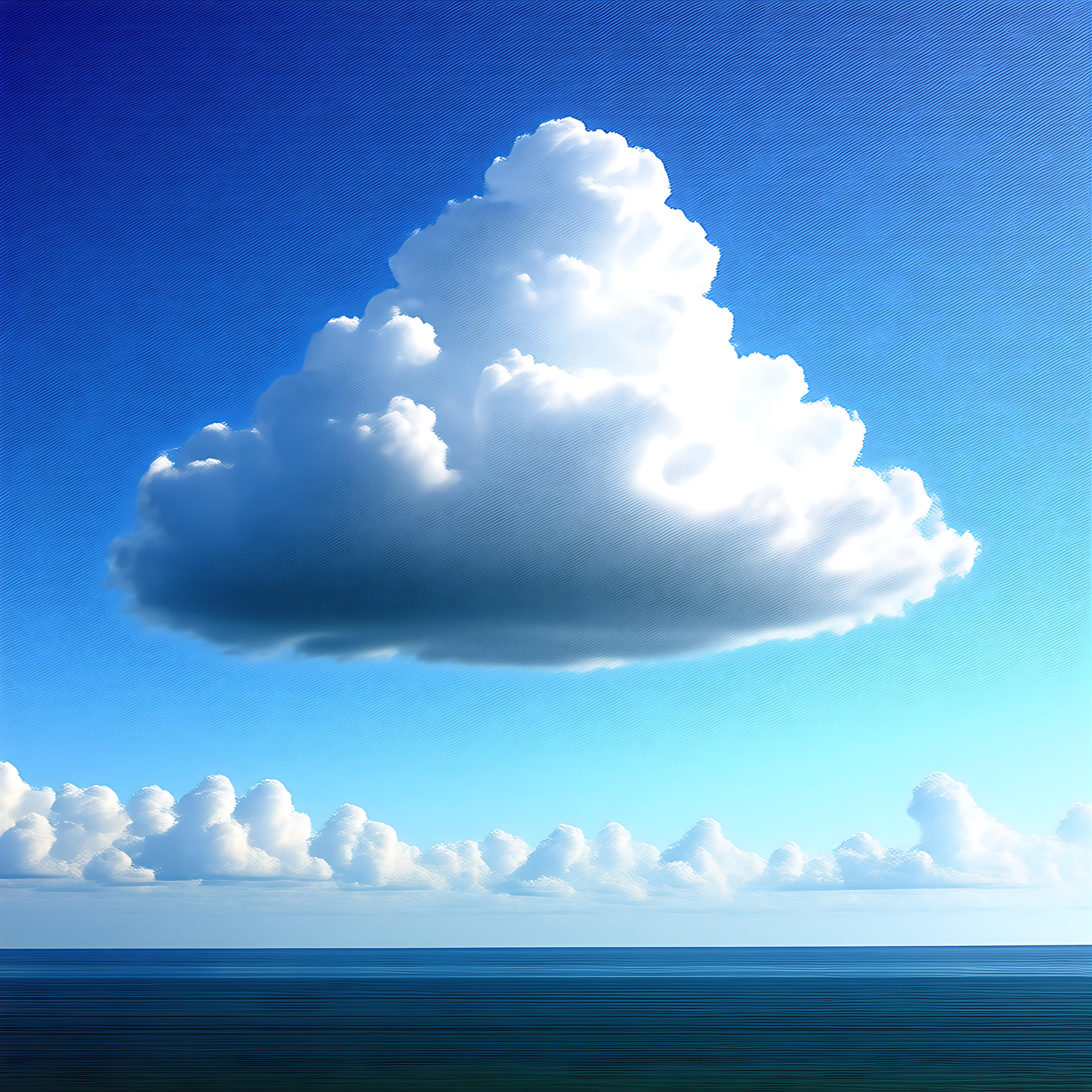 Svävande Moln Över Ett Lugnt Hav Ett enda fluffigt moln på en klar himmel över ett lugnt blått hav