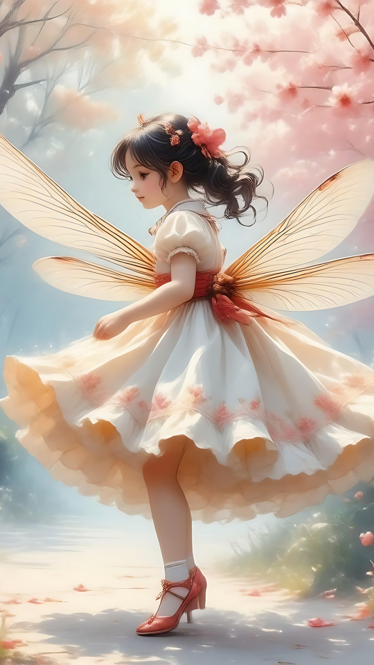Kiraz Çiçeklerinin Ortasındaki Eterik Peri Pembe kiraz çiçeği ormanında altın kanatlı bir periyi betimleyen anime tarzı sanat eseri, yumuşak güneş ışığı ile çevrili.