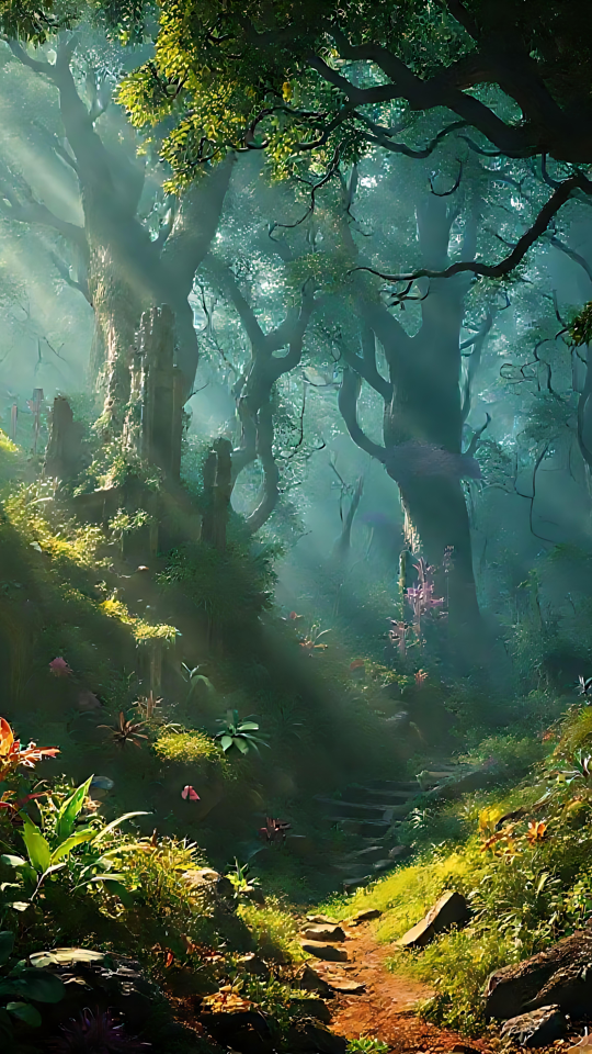 Mystinen scifi-metsä valaistuna eteerisellä valolla Mystinen scifi-metsä valaistuna eteerisellä valolla