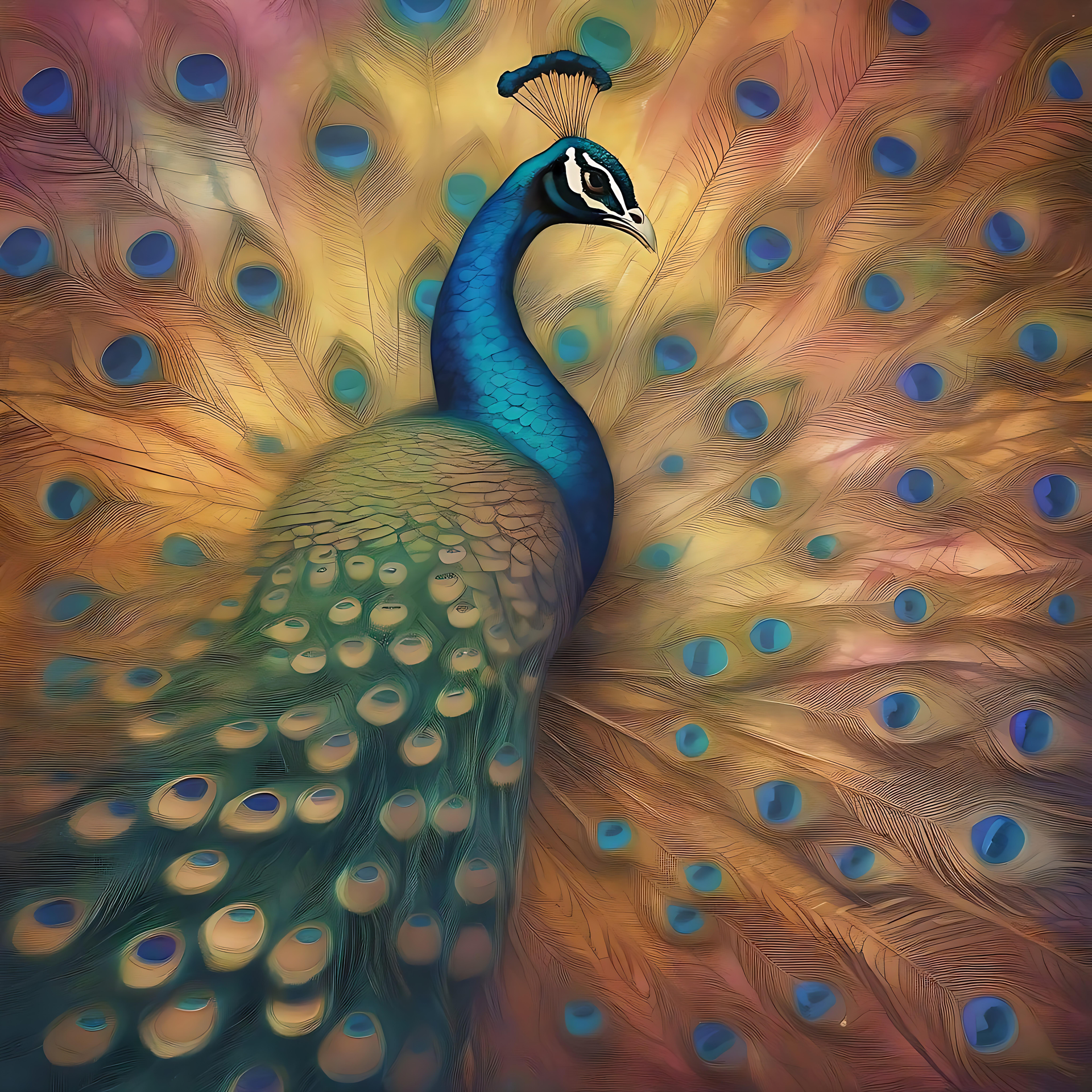 Exhibición majestuosa de un pavo real en toda su gloria Un primer plano de un pavo real vibrante con sus plumas extendidas en todo su esplendor