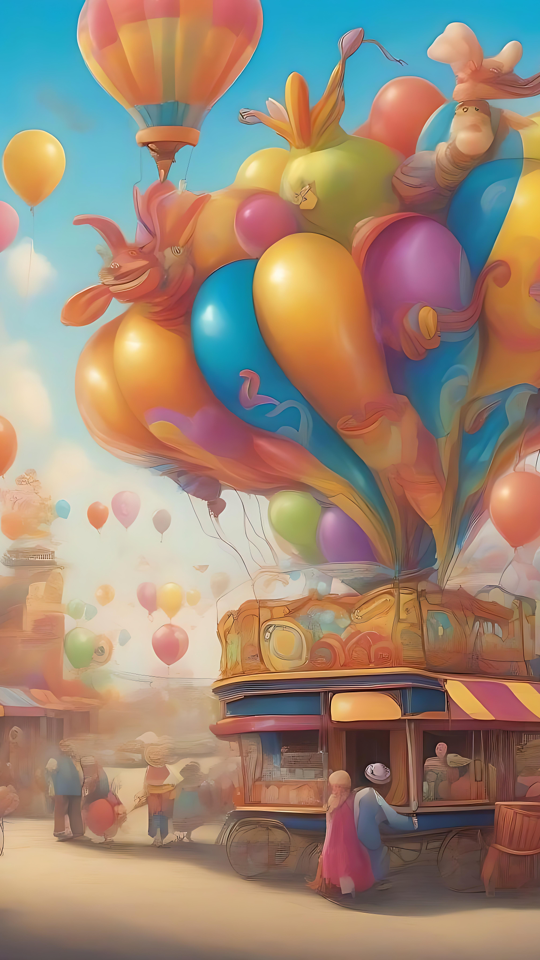 Un Carnaval Encantador de Colores y Alegría Una escena de carnaval vibrante con coloridos globos aerostáticos y una multitud disfrutando de las festividades.