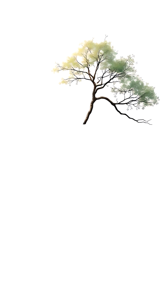 Un árbol solitario de pie con elegancia Un árbol solitario en un diseño minimalista sobre un extenso fondo blanco.