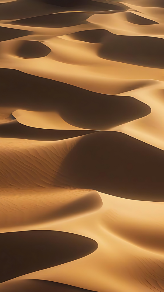 Golden Sand Dunes in Warm Desert Glow Soft glowing sand dunes illuminated in golden desert light pattern.