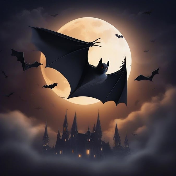 On this enchanted night, Batman soars above a mysterious castle in the moonlight. The bat-themed hero, clad in his iconic costume, prepares to swoop down and uncover the secrets that lurk within its towering walls.