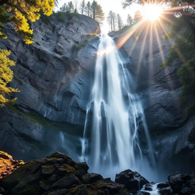 A stunning view of a waterfall cascading amidst lush greenery, perfect for wallpaper on your desktop or mobile.