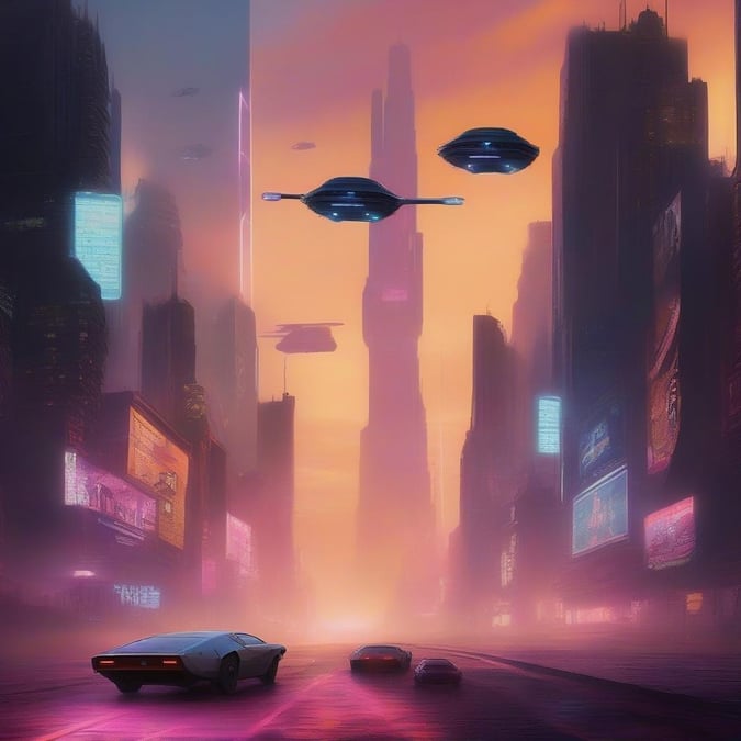 This stunning image captures the essence of a futuristic city, complete with flying cars and a breathtaking sunset. The vibrant colors and sleek architecture evoke a sense of excitement and possibility, making it a perfect wallpaper for anyone who loves science fiction or wants to add a touch of futurism to their digital life.