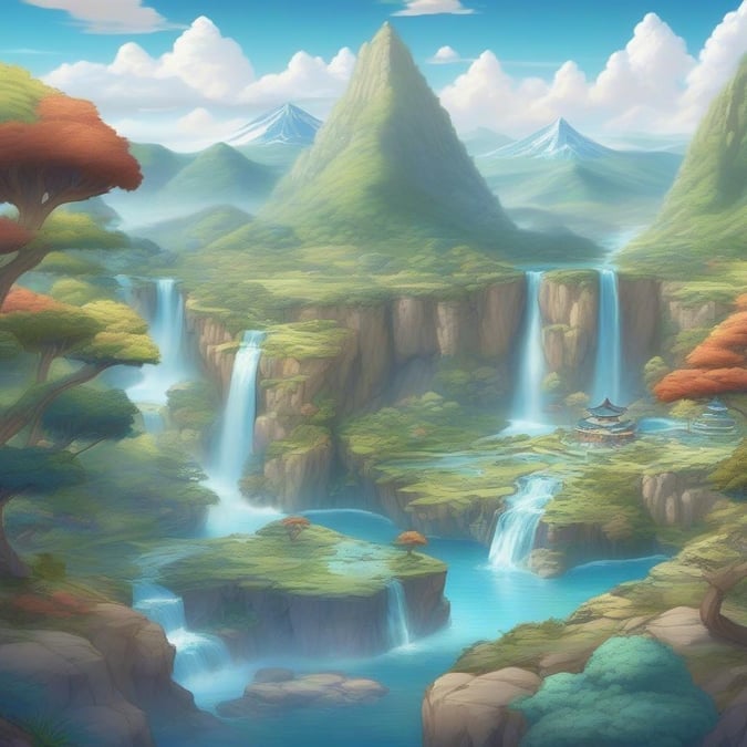 This fantasy landscape wallpaper is a stunning digital artwork that transports you to a world of wonder and magic. The vibrant colors and intricate details create a captivating scene that is perfect for anyone who loves fantasy and adventure.