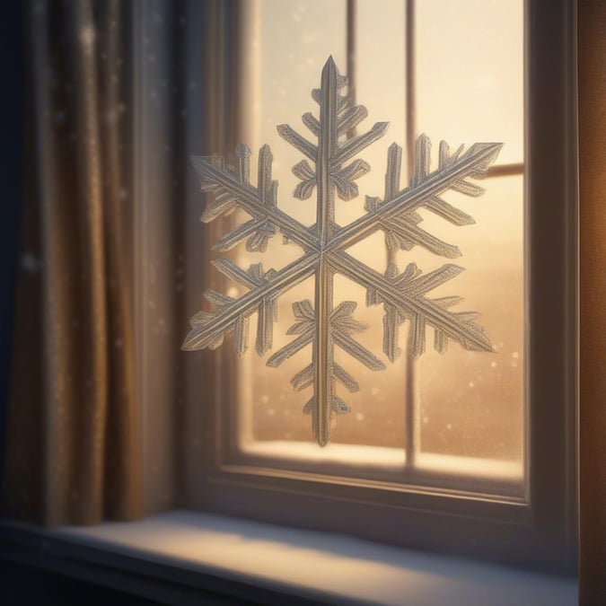 A festive Christmas snowflake decoration glimmers in the soft light from the window.