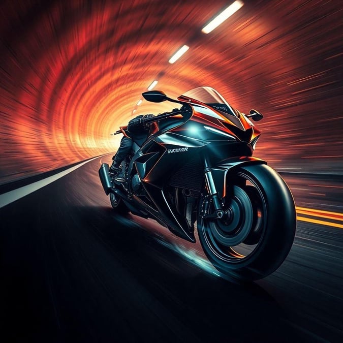 The thrill of high-speed racing on two wheels. Feel the adrenaline rush as you glide through a tunnel, the roar of the engine echoing off the walls.