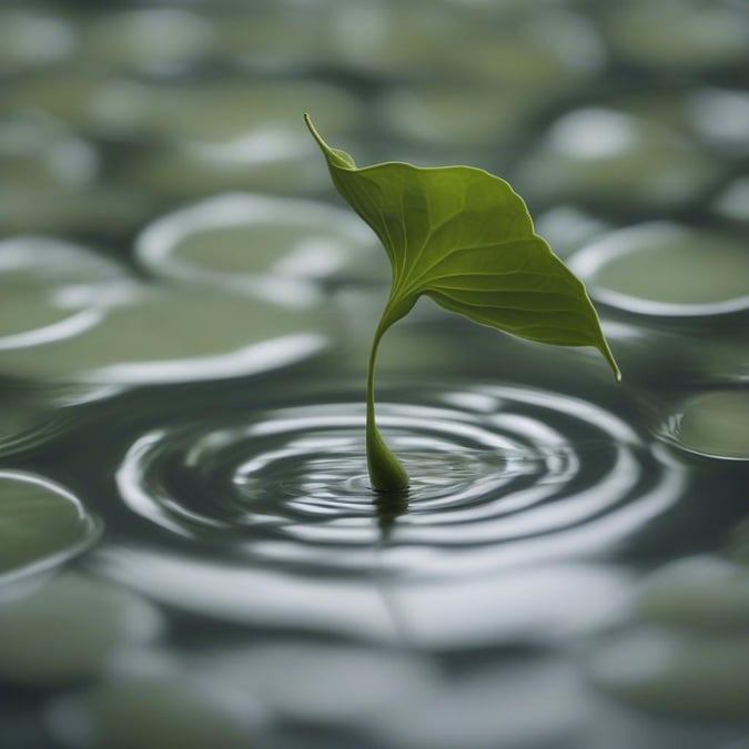 A single lily plant struggles to make its way through the water, reminding us that life can flourish even in seemingly barren environments.