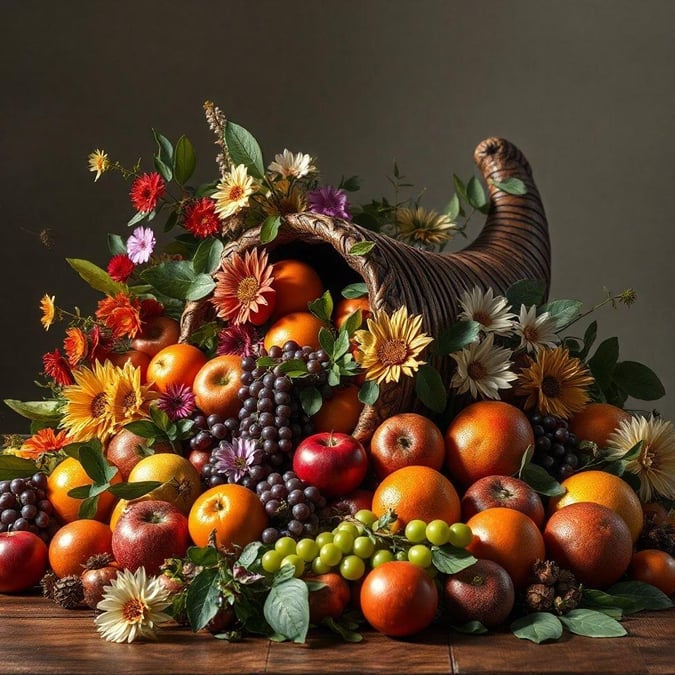 A vibrant display of various fruits, flowers, and vegetables, celebrating the bounty of nature.