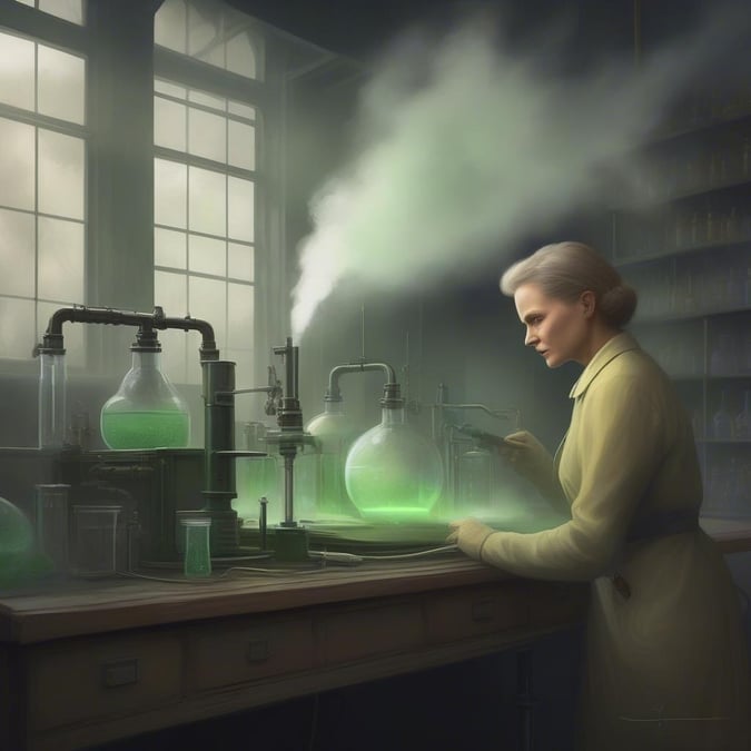 A steampunk-style laboratory with the renowned scientist, Rosalind Franklin, conducting her groundbreaking experiments.