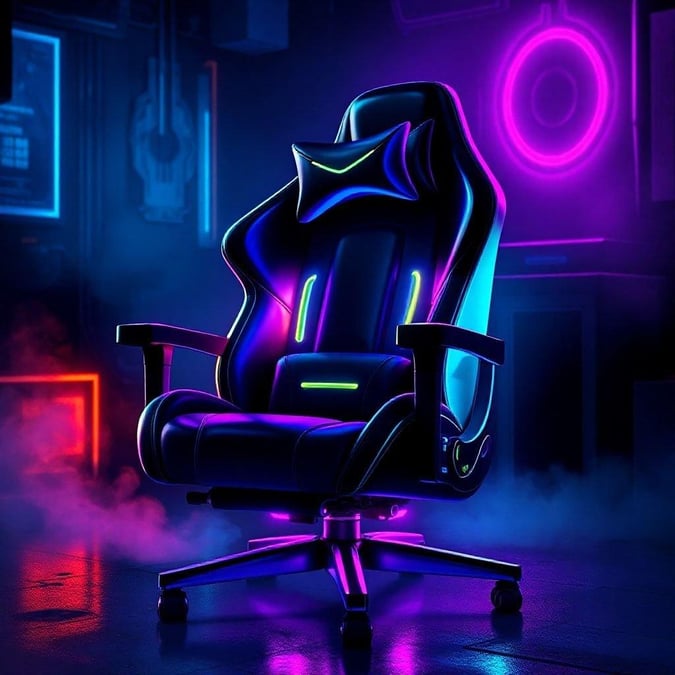 This gaming wallpaper is perfect for any gaming enthusiast. The dark blue and purple colors create a cool and relaxing atmosphere, making it ideal for long gaming sessions. The neon lights add a touch of excitement and energy to the design, making it perfect for gamers who want to level up their gaming experience.