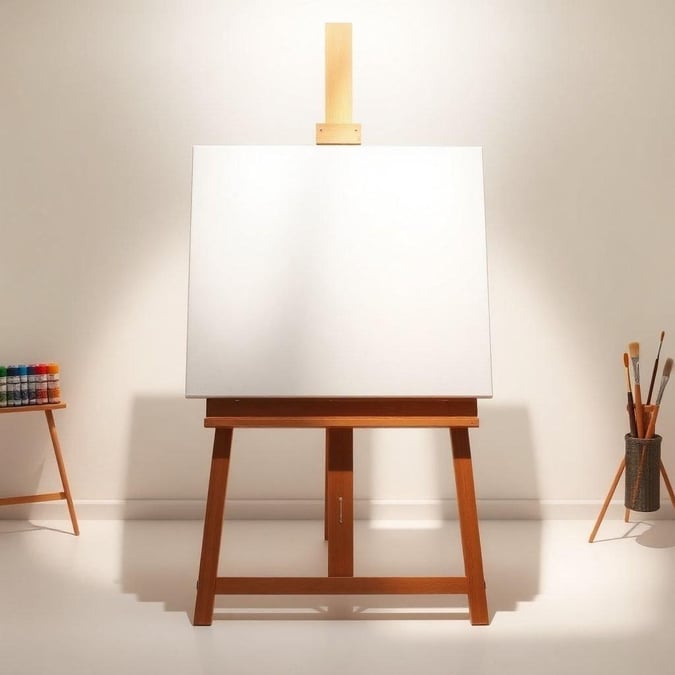 An artist's workstation with minimalistic simplicity. A blank canvas, ready to be filled with creativity.