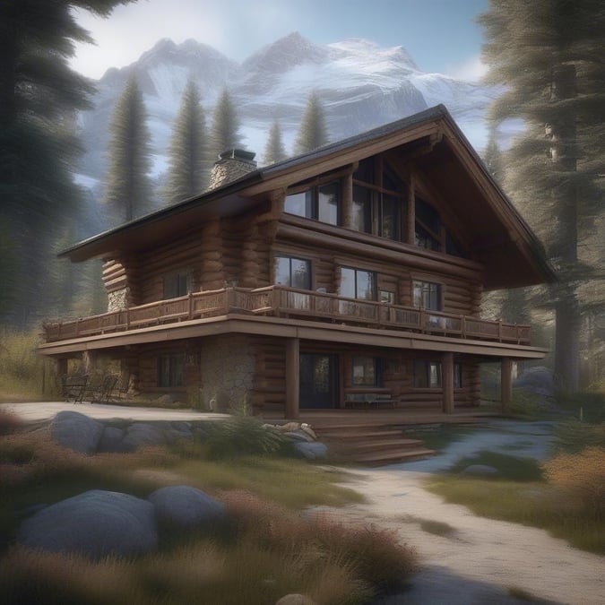 Escape to a peaceful mountain retreat, where the rustic charm of a log cabin meets the breathtaking beauty of nature.