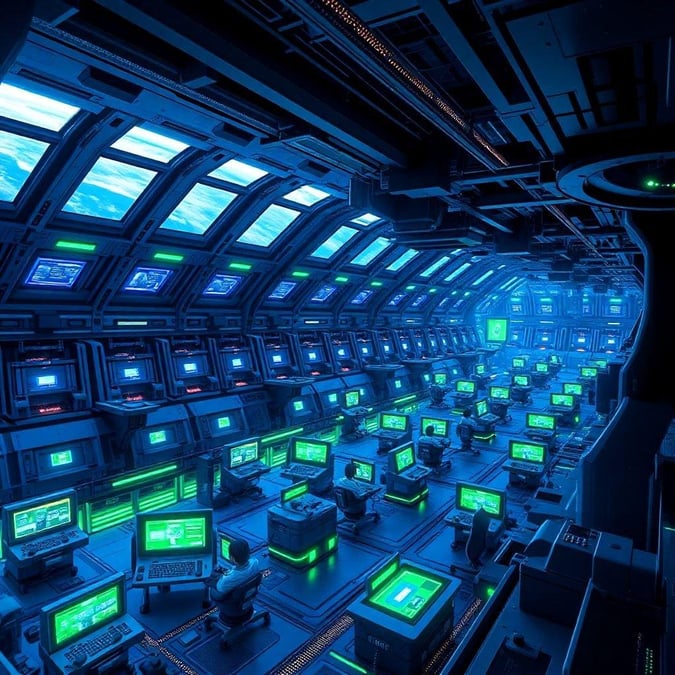 Embark on an immersive gaming adventure in this high-tech, futuristic cockpit. The walls are alive with digital screens and lights that simulate a real-life space exploration experience. Your imagination is the only limit to what you can achieve in this virtual reality gaming environment.