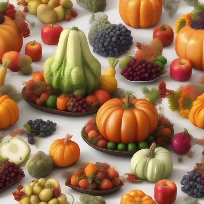 A vibrant array of fresh fruits and vegetables, perfect for Thanksgiving festivities.