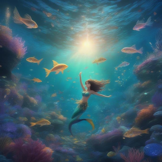 Discover the beauty of life beneath the sea with this stunning underwater wallpaper featuring Ariel, a beloved mermaid from your favorite animated film. Dive into an ocean teeming with vibrant marine life and explore the world of fantasy that lies just beneath the waves.