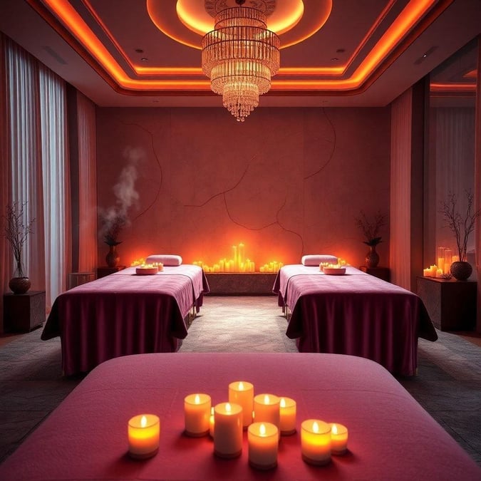 Indulge in the ultimate relaxation experience in this opulent massage room, where elegance meets tranquility.