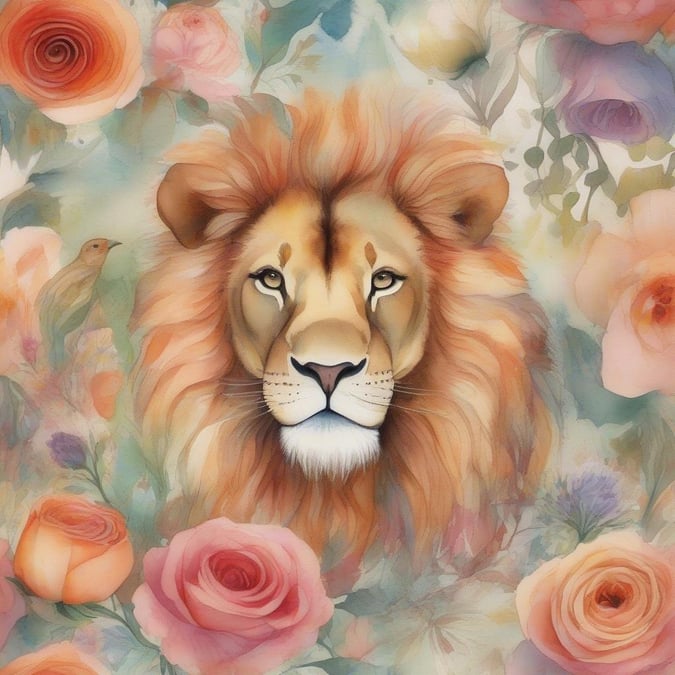 This vibrant wallpaper celebrates the majesty of nature's beauty. Featuring a detailed depiction of a lion's head amidst a field of roses, this image is a stunning representation of strength and elegance. Perfect for desktop or mobile use on Valentine's Day.