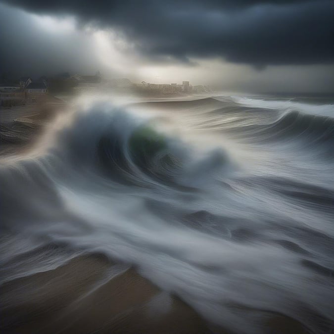 This stunning wallpaper captures the raw power and beauty of a stormy ocean, with waves crashing against the shore and the sky filled with dark clouds.