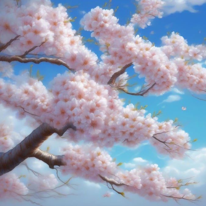 A vibrant scene of cherry blossoms against a clear blue sky, perfect for a serene wallpaper on your device.