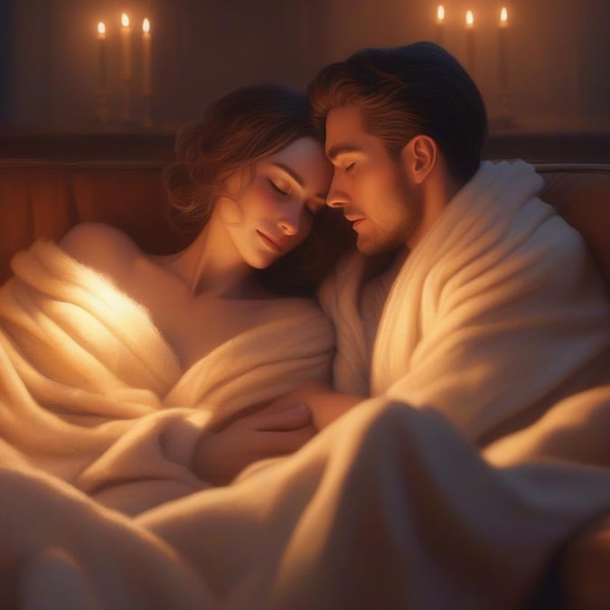 A serene and intimate moment captured in a romantic image of a couple sleeping in bed.