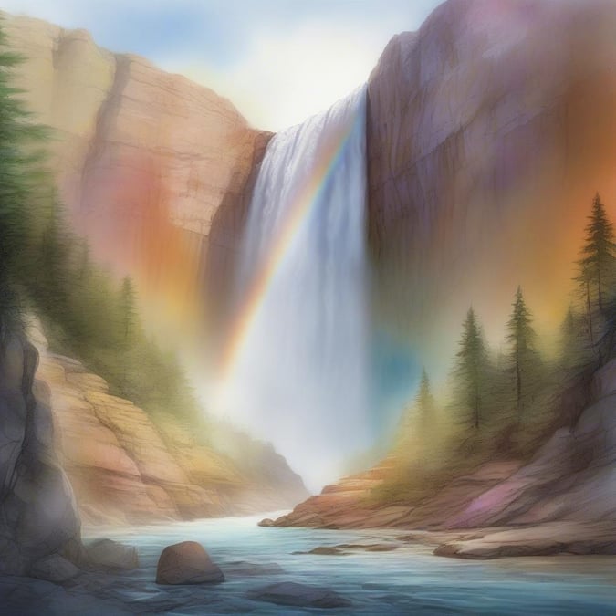 A serene and breathtaking view of a waterfall with a vibrant rainbow, perfect for desktop and mobile wallpapers.