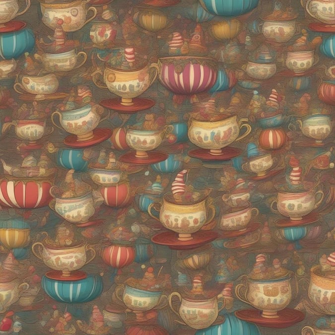 A playful, colorful scene filled with teacups and saucers. Great for a kid-friendly desktop background.