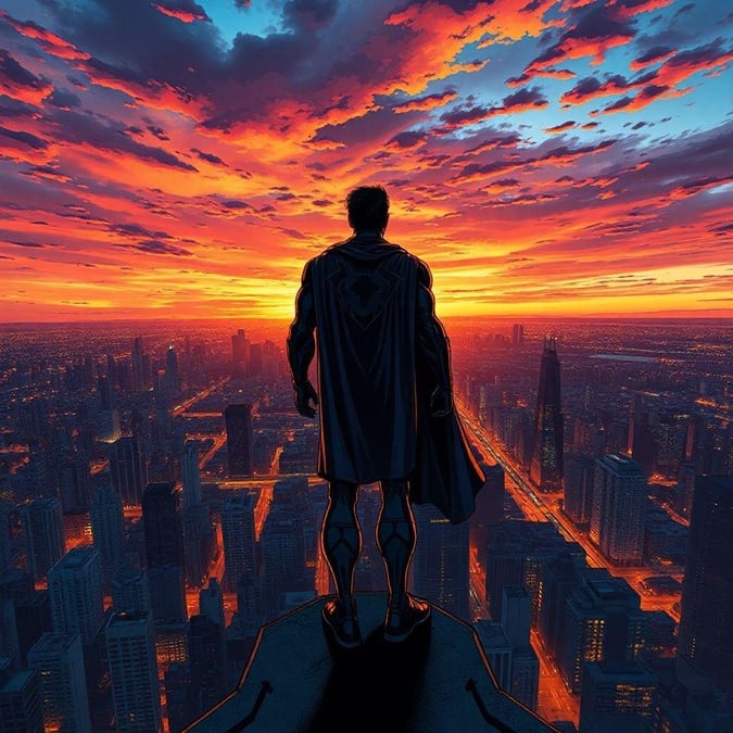 Este impressionante papel de parede apresenta o Superman em pé em um telhado, olhando para uma cidade movimentada ao pôr do sol. As cores vibrantes e a composição dinâmica fazem dele uma escolha perfeita para telas de desktop e móveis.