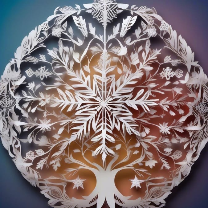 Celebrate the season with this charming winter-themed wallpaper, perfect for desktop and mobile. The image features a collection of intricate snowflakes, icicles, and festive pinecones, all rendered in a stunning color gradient that shifts from a soft blue to a warm orange. This delightful design captures the essence of winter's quiet beauty.