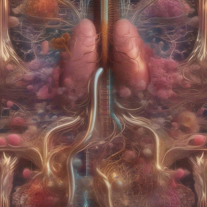 A vibrant and surreal depiction of the human respiratory system, immersed in a symphony of nature's diversity.