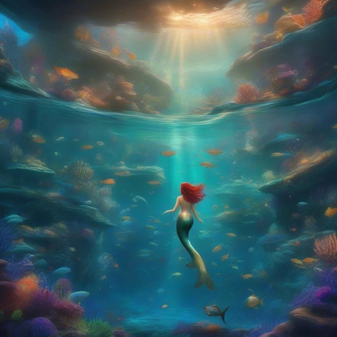 Experience the magical world of The Little Mermaid in this vibrant wallpaper for desktop and mobile. Join Ariel as she dives into the enchanting ocean, surrounded by a variety of sea creatures, each more mesmerizing than the last.