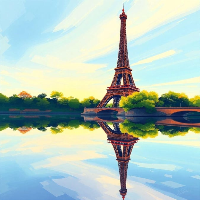 Experience the beauty of Paris with this stunning wallpaper featuring the iconic Eiffel Tower. The tower's intricate iron latticework is reflected in the serene water, creating a breathtaking scene that captures the essence of French culture and architecture.