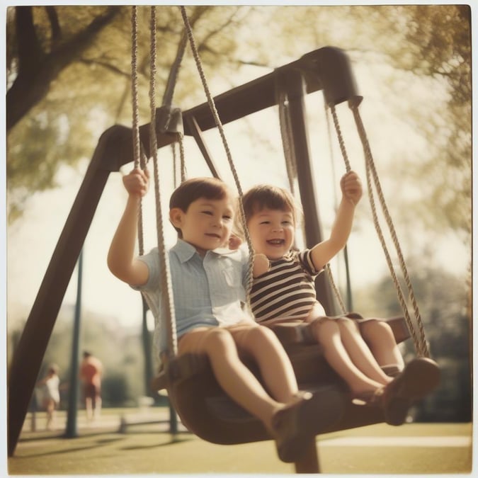 A heartwarming scene of a father and son enjoying a swing together, capturing the joy and love of their special bond.