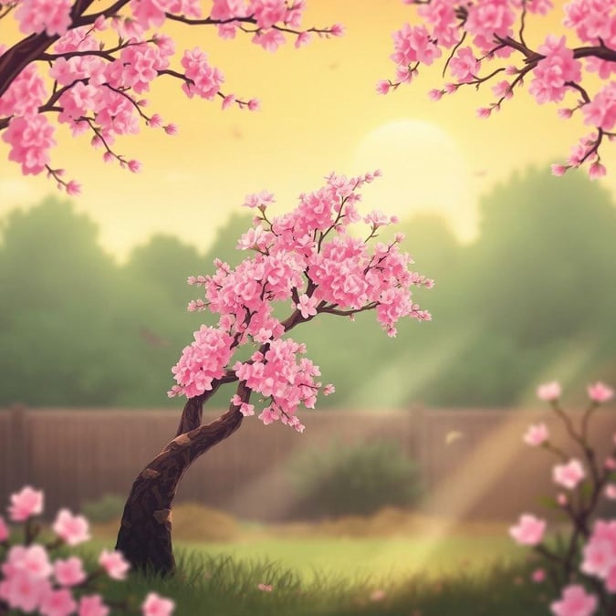 Immerse yourself in the serene beauty of this anime-style cherry blossom wallpaper, perfect for desktop and mobile use.