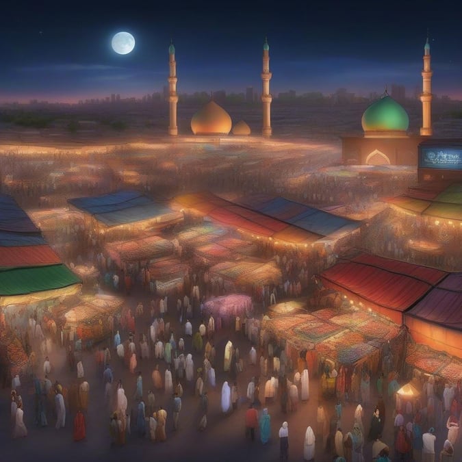 Experience the vibrant atmosphere of a Ramadan night market, where people gather to celebrate and shop for traditional goods.