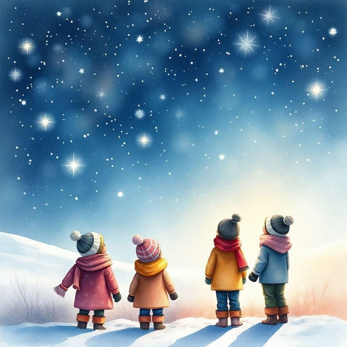 Gaze upon the serene beauty of a winter wonderland, where snowflakes gently fall and children's laughter fills the air.