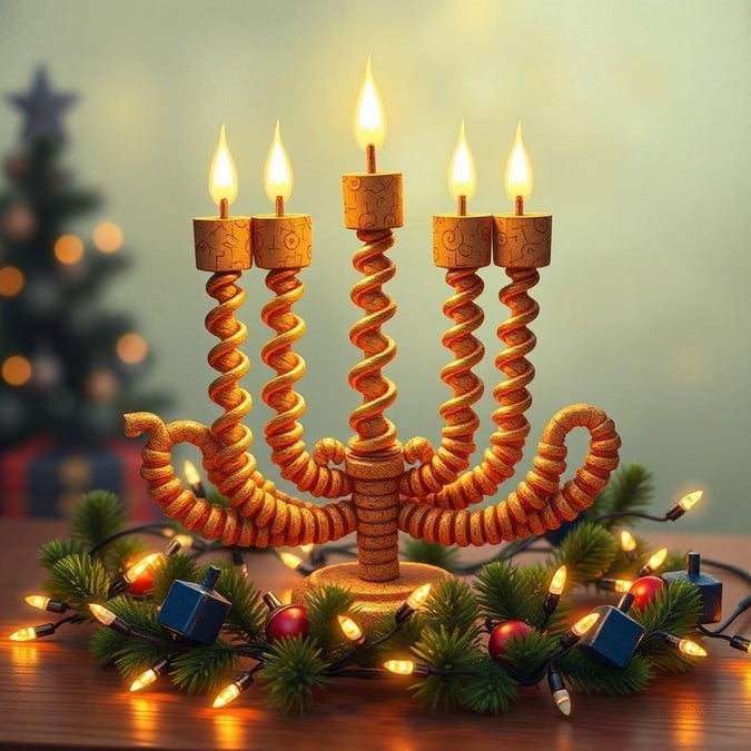 This image is a beautiful representation of a Hanukkah candelabra, perfect for adding a touch of holiday cheer to your desktop or mobile wallpaper. The intricate details and warm lighting make it a stunning centerpiece for any room.