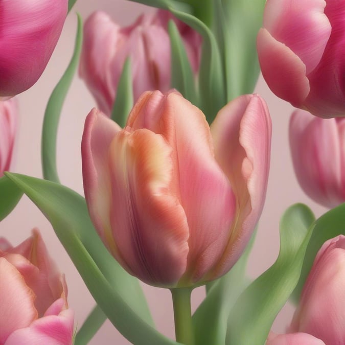 Add a touch of elegance to your device with this beautiful pink tulip wallpaper. The soft, delicate texture of the tulips and the clean, neutral background make for a stunning visual effect that is sure to impress.