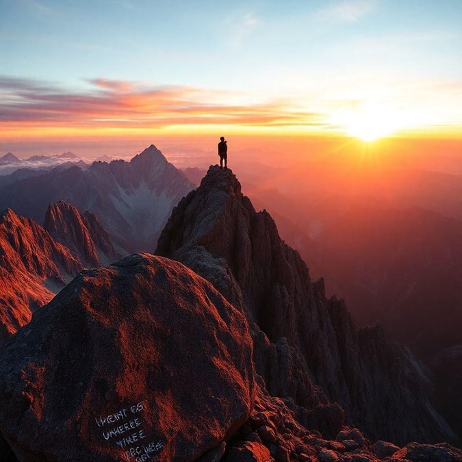 A breathtaking mountain sunset with a quote that inspires and motivates.