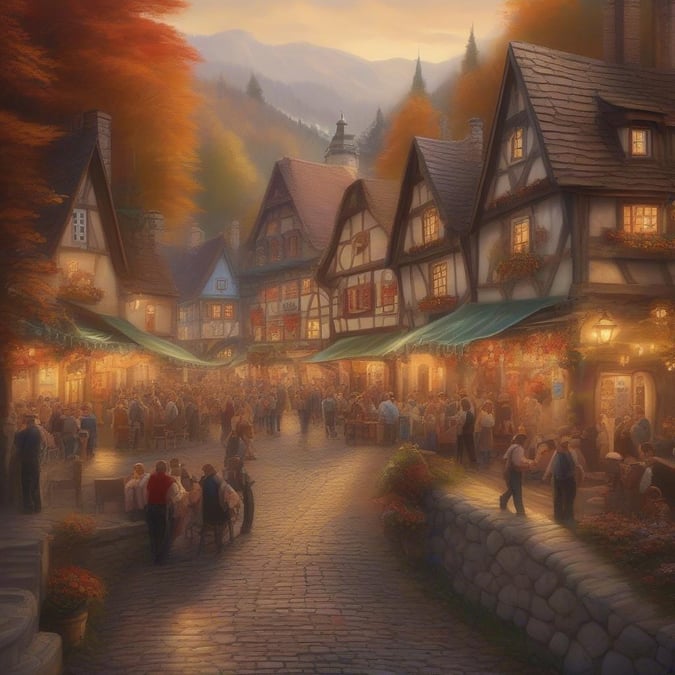 Experience the joy and excitement of Oktoberfest with this vibrant wallpaper. The lively street scene, complete with half-timbered houses and a festive crowd, captures the essence of this beloved German tradition.