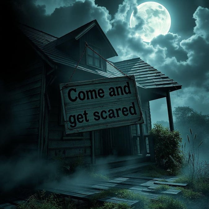 A creepy night at an old haunted house invites brave visitors to 'Come and get scared' in a spooktacular setting perfect for Halloween.