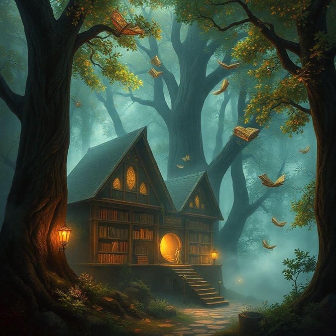 Step into a world of wonder with this captivating fantasy wallpaper, where ancient trees and mystical creatures await.